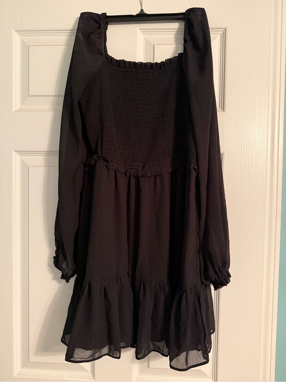 State Black Smocked Long-Sleeve Dress